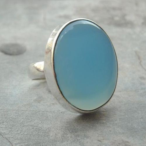 Aqua ring, Blue chalcedony ring, Big bold silver ring