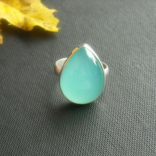 Aqua rings, Aqua blue chalcedony silver ring, Tear drop ring