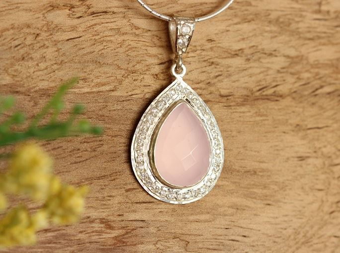 Artisan Bridal pink Pendant Chalcedony