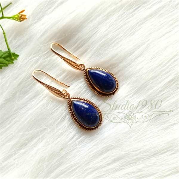 Artisan Gold lapis earrings 18k gold handmade earrings  