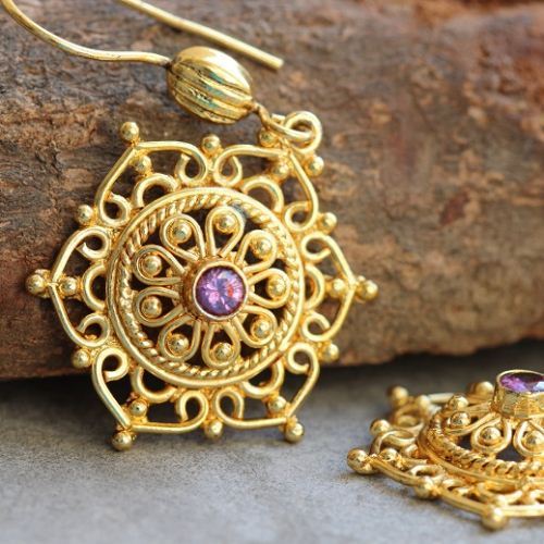 Artisan Gold snowflake amethyst earrings