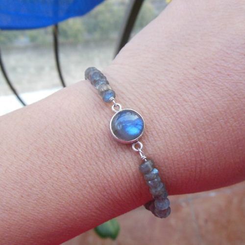 Artisan Labradorite bracelet, Beaded handmade silver bracelet