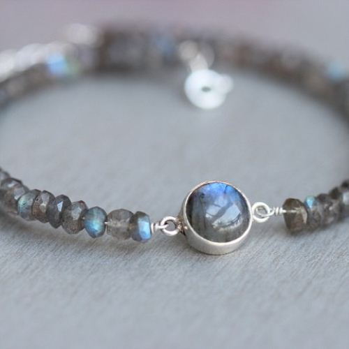 Artisan Labradorite bracelet, Beaded handmade silver bracelet