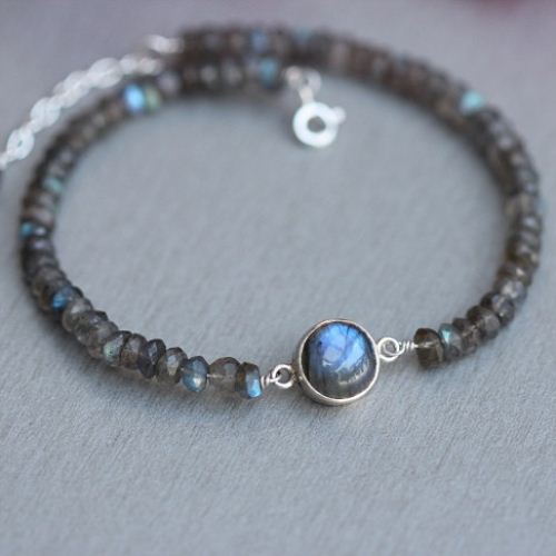 Artisan Labradorite bracelet, Beaded handmade silver bracelet