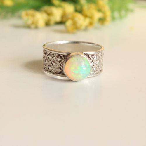 Artisan Opal ring, Opal silver Ring, Genuine opal ring 
