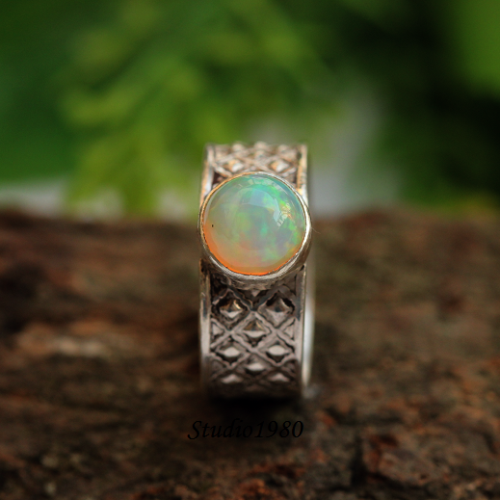 Artisan Opal ring, Opal silver Ring, Genuine opal ring 