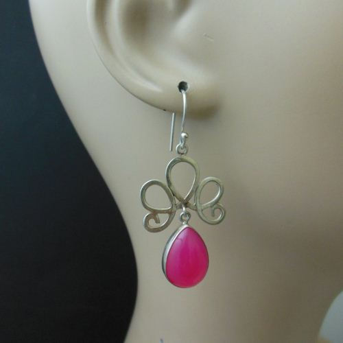 Artisan Pink earrings, Bridal earrings, Chalcedony silver earrings