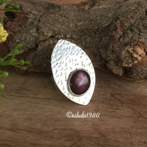 Indian star ruby ring, 925 sterling silver rings, Hammered silver ring
