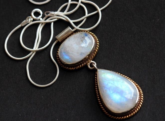 Artisan Statement Moonstone pendant - Dual tone 18k Gold Silver 