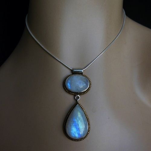 Artisan Statement Moonstone pendant - Dual tone 18k Gold Silver 