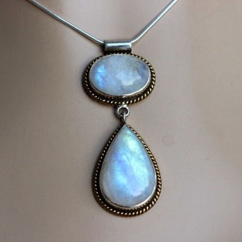 Artisan Statement Moonstone pendant - Dual tone 18k Gold Silver 
