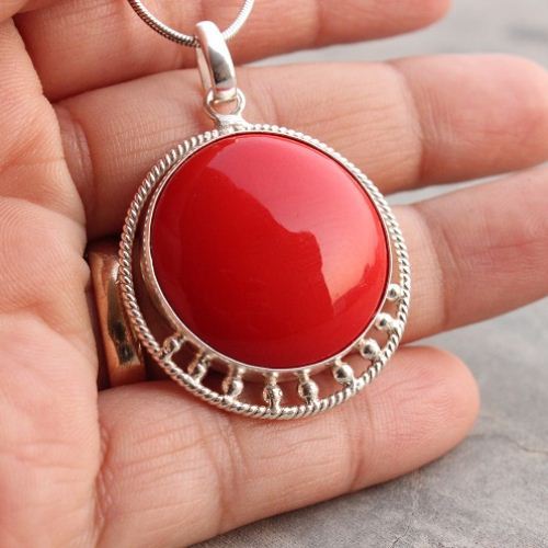 Handmade red coral sterling silver pendant jewelry