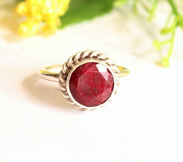 Artisan ruby ring, Handmade July birthstone sterling silver jewelry
