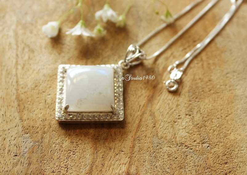 Artisan square Rainbow moonstone pendant