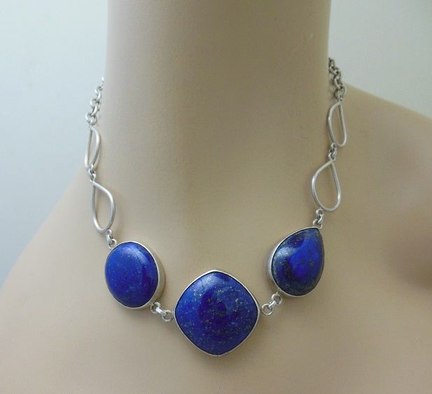 Asymmetric Statement necklace, OOAK blue lapis silver necklace