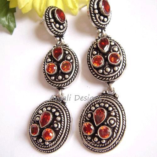 Beautiful silver Designer unique Red Garnet earrings