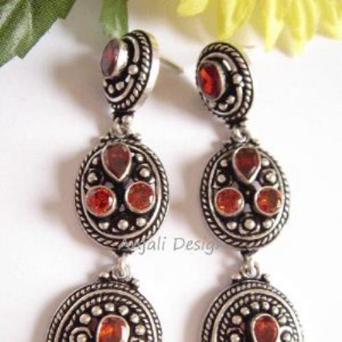 Beautiful silver Designer unique Red Garnet earrings