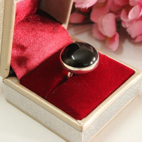 Silver ring - Black ring - Black onyx round ring
