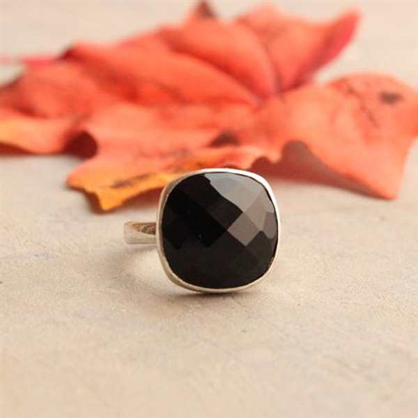 Black onyx ring, Artisan ring, Sterling silver ring, Gemstone ring