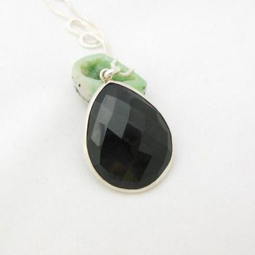 Black pendant, Black onyx pendant, Tear drop silver pendant