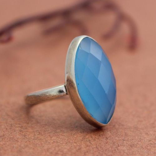 Blue Chalcedony Ring Marquise Cut