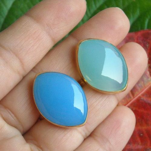 Blue Chalcedony ring - Vermeil ring - Gold marquise ring - Bold ring