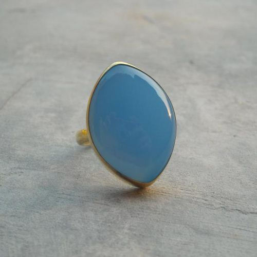 Blue Chalcedony ring - Vermeil ring - Gold marquise ring - Bold ring