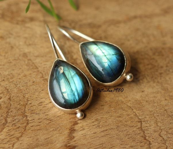 Blue Labradorite gemstone earrings Handmade sterling silver