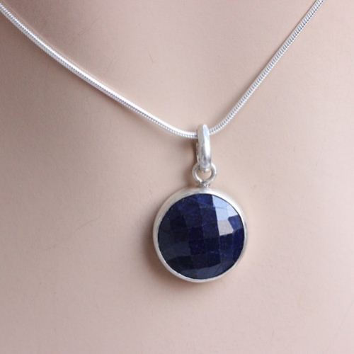 Blue Sapphire necklace, Sapphire sterling silver handmade pendant