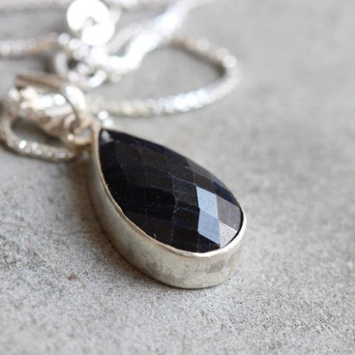 Blue Sapphire pendant necklace - Tear drop silver pendant