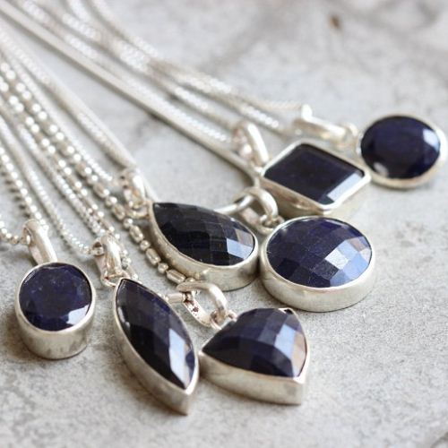 Blue Sapphire pendant necklace - Tear drop silver pendant
