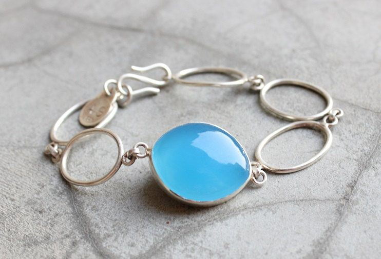 Blue chalcedony bracelet Artisan bracelet
