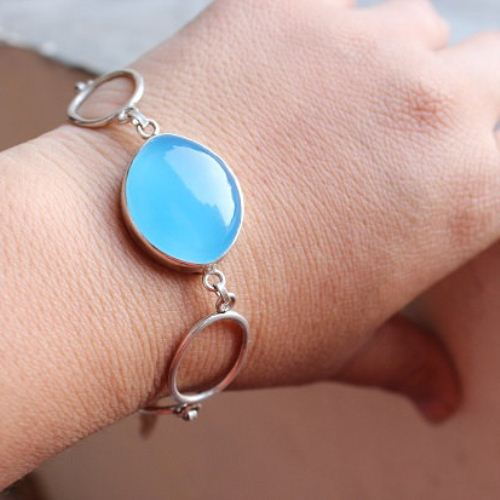 Blue chalcedony bracelet - Artisan bracelet in silver