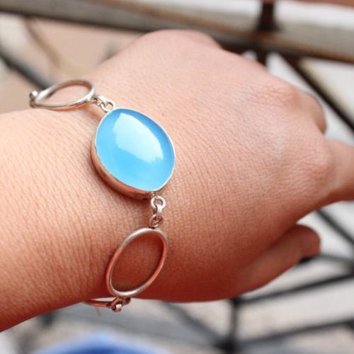 Blue chalcedony bracelet - Artisan bracelet in silver