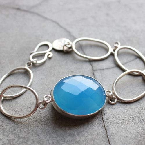 Blue chalcedony bracelet, Oval bracelet, Chalcedony silver bracelet