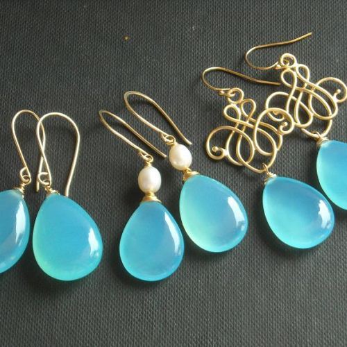 Blue chalcedony earrings, Blue chandelier silver dangler earrings
