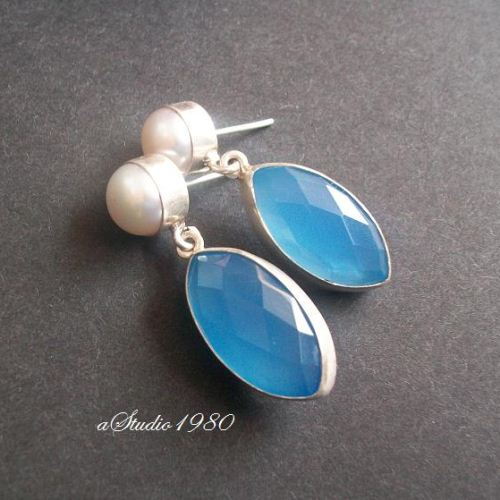 Blue chalcedony earrings Marquise cut