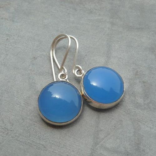 Blue chalcedony earrings, Hook earrings, Dangle silver earrings