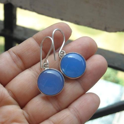Blue chalcedony earrings, Hook earrings, Dangle silver earrings