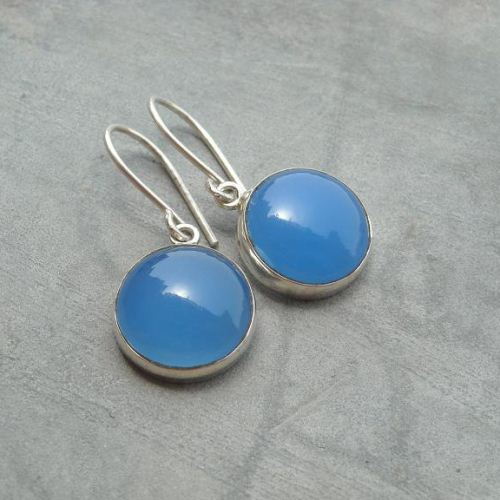 Blue chalcedony earrings, Hook earrings, Dangle silver earrings