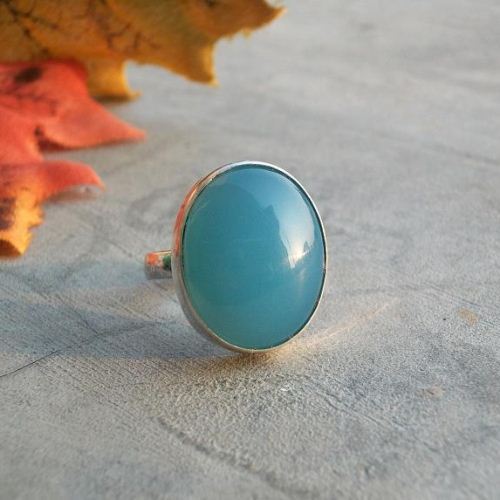 Blue chalcedony ring, 925 sterling silver oval ring, Large bold ring