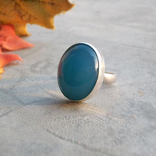 Blue chalcedony ring, 925 sterling silver oval ring, Large bold ring