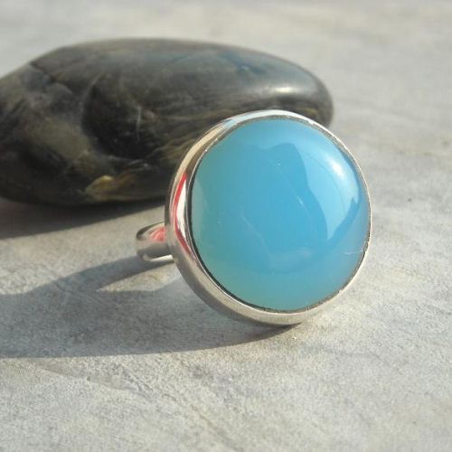 Blue chalcedony ring, Artisan ring, Silver handmade ring
