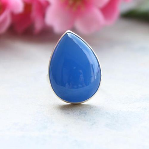 Blue chalcedony ring Cornflower blue