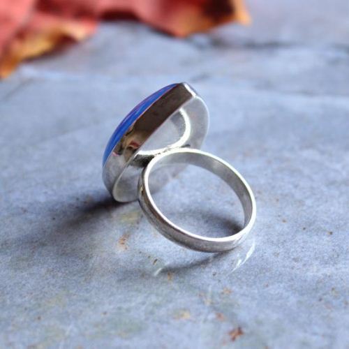 Blue chalcedony ring, Cornflower blue ring, Artisan silver rings