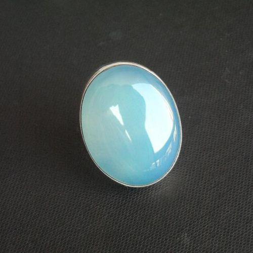 Blue chalcedony ring, Oval gemstone handmade silver ring