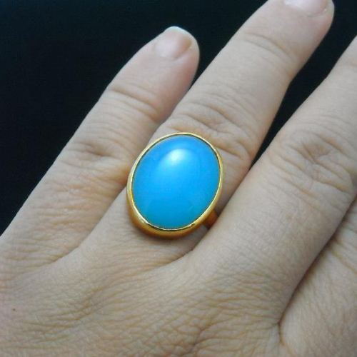 Blue chalcedony ring - vermeil ring - gold ring - oval cabochon ring