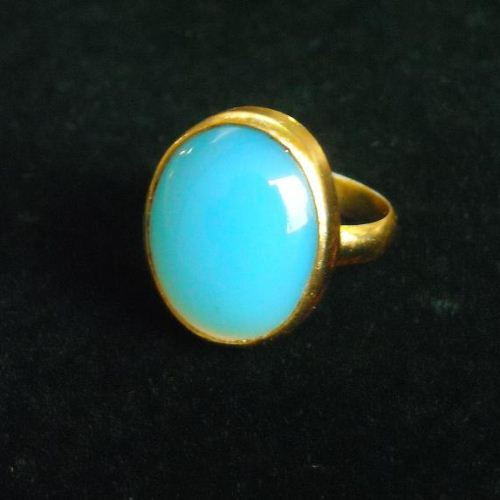 Blue chalcedony ring - vermeil ring - gold ring - oval cabochon ring