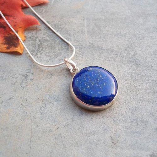 Blue pendant - Lapis Lazuli pendant - Round bezel pendant necklace