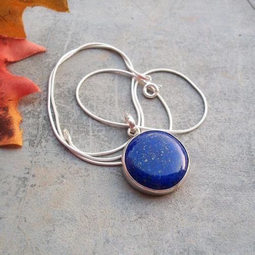 Blue pendant - Lapis Lazuli pendant - Round bezel pendant necklace